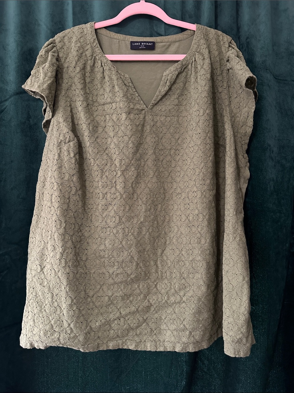 Lane Bryant Olive Eyelet Short Sleeve Tunic